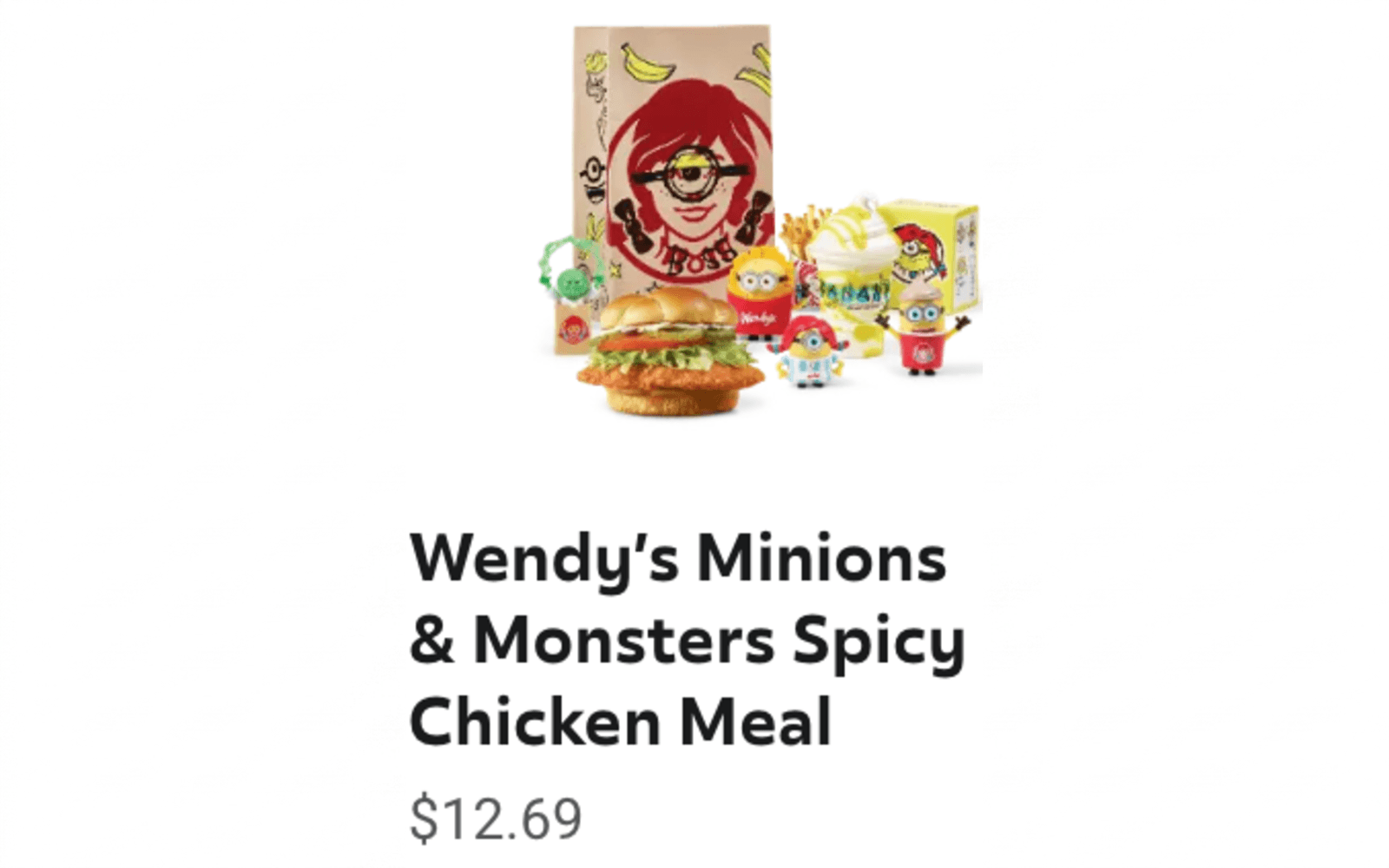 Wendy's Minions & Monsters Spicy Chicken Meal